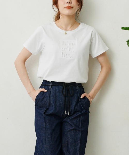 Chez toi（シェトワ）の「エンボスロゴT（Tシャツ/カットソー・レディース・ブラック/オフホワイト/グレイッシュベージュ・FREE）」の21枚目の写真