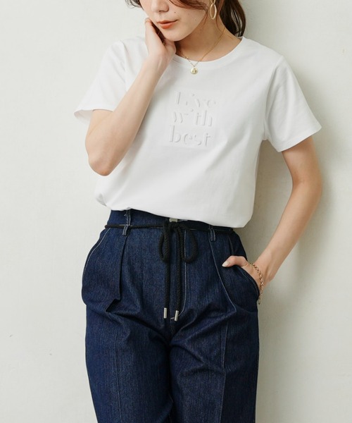 Chez toi（シェトワ）の「エンボスロゴT（Tシャツ/カットソー・レディース・ブラック/オフホワイト/グレイッシュベージュ・FREE）」の22枚目の写真