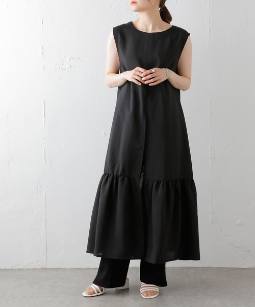 PUAL CE CIN（ピュアルセシン）の「【WEB限定】麻タッチ２WAYスリットワンピース（ワンピース・レディース・ブラック/オフホワイト・FREE）」の2枚目の写真