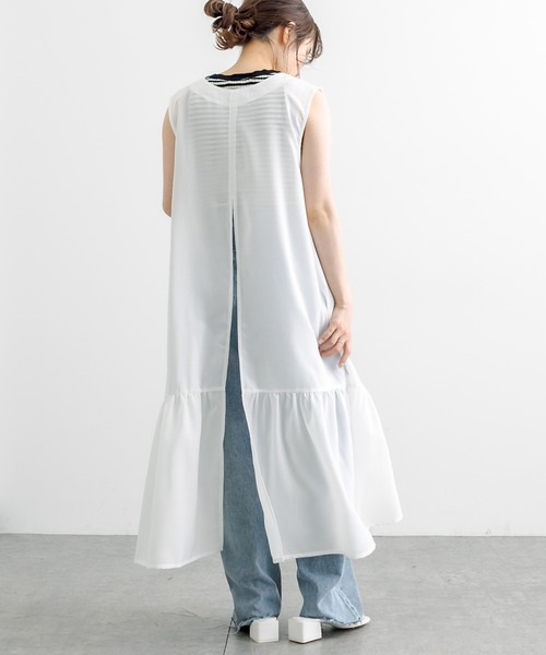 PUAL CE CIN（ピュアルセシン）の「【WEB限定】麻タッチ２WAYスリットワンピース（ワンピース・レディース・ブラック/オフホワイト・FREE）」の9枚目の写真