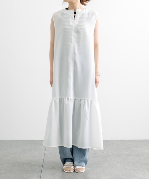 PUAL CE CIN（ピュアルセシン）の「【WEB限定】麻タッチ２WAYスリットワンピース（ワンピース・レディース・ブラック/オフホワイト・FREE）」の8枚目の写真