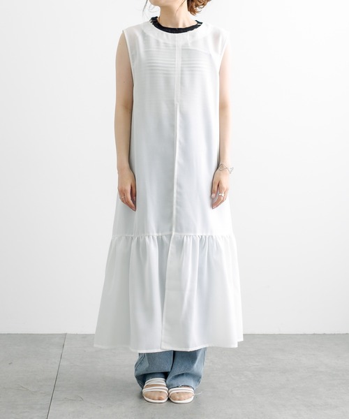 PUAL CE CIN（ピュアルセシン）の「【WEB限定】麻タッチ２WAYスリットワンピース（ワンピース・レディース・ブラック/オフホワイト・FREE）」の5枚目の写真