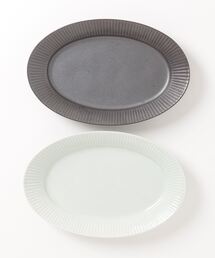 salle de bal（サルデバル）の「Rikkachic / リッカシック　協立陶器 ライン 楕円プレート L 皿 プレート オーバルプレート 色違い2枚セット Line plate pairL  KRT（食器）」