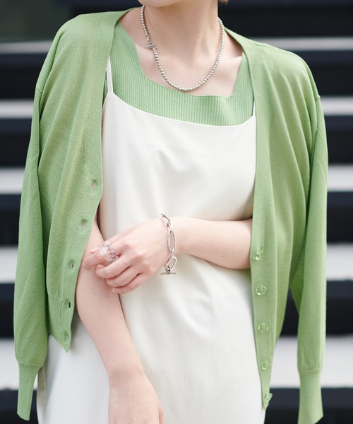 natural couture（ナチュラルクチュール）の「WEB限定/ほんのりシアーカーディガン＋タンクセット（アンサンブル・レディース・アイボリー/サックスブルー/グリーン/ピンク・FREE）」の3枚目の写真