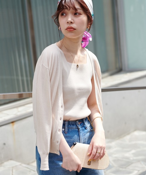 natural couture（ナチュラルクチュール）の「WEB限定/ほんのりシアーカーディガン＋タンクセット（アンサンブル・レディース・アイボリー/サックスブルー/グリーン/ピンク・FREE）」の2枚目の写真