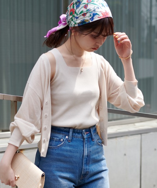 natural couture（ナチュラルクチュール）の「WEB限定/ほんのりシアーカーディガン＋タンクセット（アンサンブル・レディース・アイボリー/サックスブルー/グリーン/ピンク・FREE）」の12枚目の写真