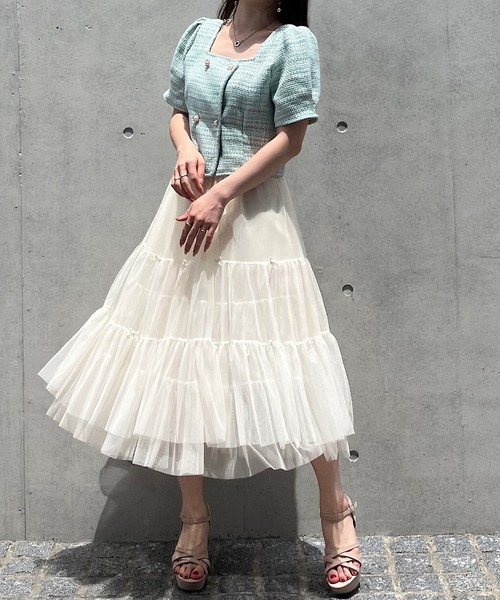 titty＆Co. PETIT（ティティアンドコープティ）の「【titty&Co.PETIT】ダブルボタンツイードトップス（シャツ/ブラウス・レディース・グリーン/アイボリー・FREE）」の11枚目の写真