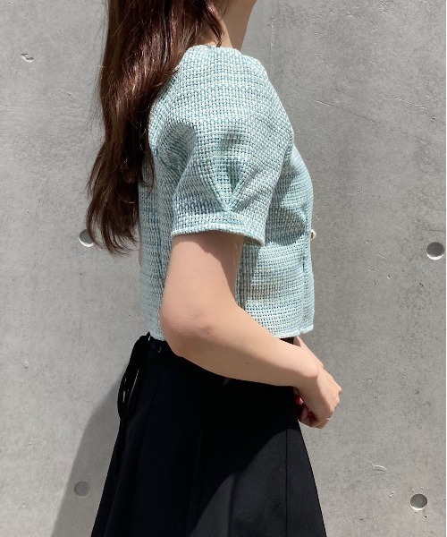 titty＆Co. PETIT（ティティアンドコープティ）の「【titty&Co.PETIT】ダブルボタンツイードトップス（シャツ/ブラウス・レディース・グリーン/アイボリー・FREE）」の3枚目の写真