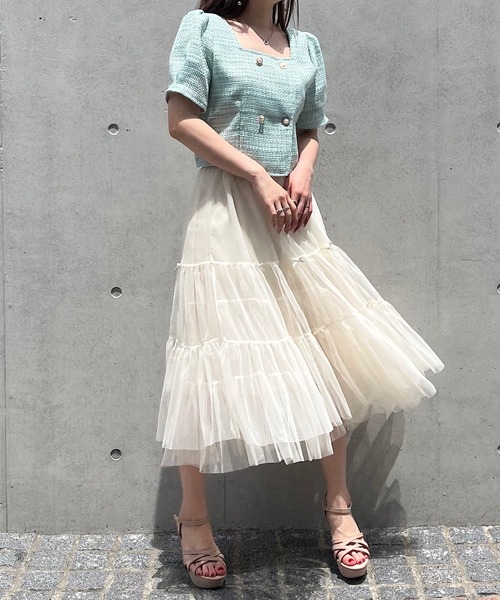 titty＆Co. PETIT（ティティアンドコープティ）の「【titty&Co.PETIT】ダブルボタンツイードトップス（シャツ/ブラウス・レディース・グリーン/アイボリー・FREE）」の12枚目の写真