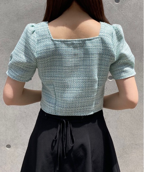 titty＆Co. PETIT（ティティアンドコープティ）の「【titty&Co.PETIT】ダブルボタンツイードトップス（シャツ/ブラウス・レディース・グリーン/アイボリー・FREE）」の4枚目の写真