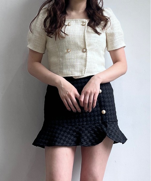 titty＆Co. PETIT（ティティアンドコープティ）の「【titty&Co.PETIT】ダブルボタンツイードトップス（シャツ/ブラウス・レディース・グリーン/アイボリー・FREE）」の14枚目の写真