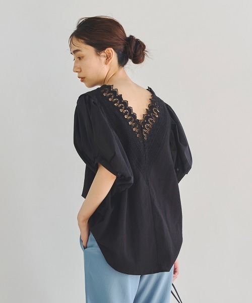 バックレースシアースリーブブラウス シャツ ブラウス Droite Lautreamont Droite トップス Lautreamont ドロワットロートレアモン