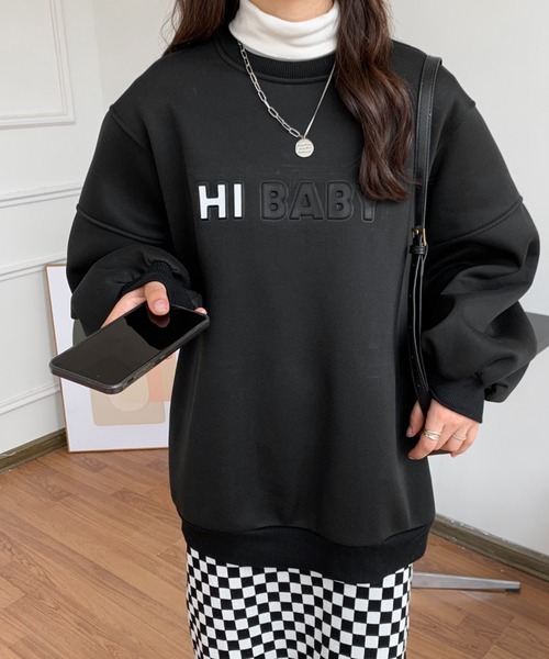 Diosfront（ディオスフロント）の「ルーズシルエットエンボス加工裏起毛トレーナー（スウェット・レディース・ブラック/ダークブラウン/グリーン・FREE）」の16枚目の写真