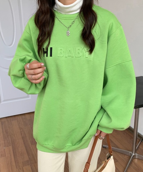 Diosfront（ディオスフロント）の「ルーズシルエットエンボス加工裏起毛トレーナー（スウェット・レディース・ブラック/ダークブラウン/グリーン・FREE）」の20枚目の写真