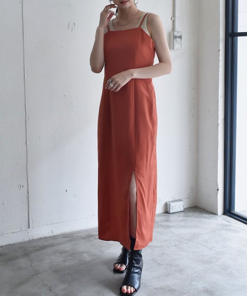 RETRO GIRL（レトロガール）の「スリットキャミOP（ワンピース・レディース・ブラック/レッド/グリーン/ナチュラル・FREE）」の4枚目の写真