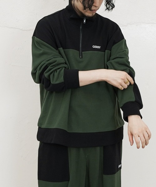 GERRY(ジェリー)の「GERRY / ジェリー 別注 コラボ オーバーサイズ 切替配色 ハーフジップ 裏毛 スウェット トレーナー(スウェット・メンズ・ブラック/ベージュ/グリーン・MEDIUM/LARGE)」の6枚目の写真