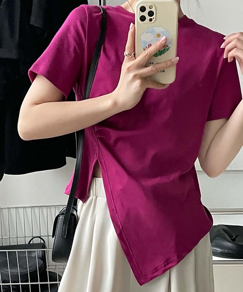 Girly Doll(ガーリードール)の「ラウンドネックギャザースリットTシャツ(Tシャツ/カットソー・レディース・ホワイト/ブラック/パープル/グリーン・F)」の9枚目の写真