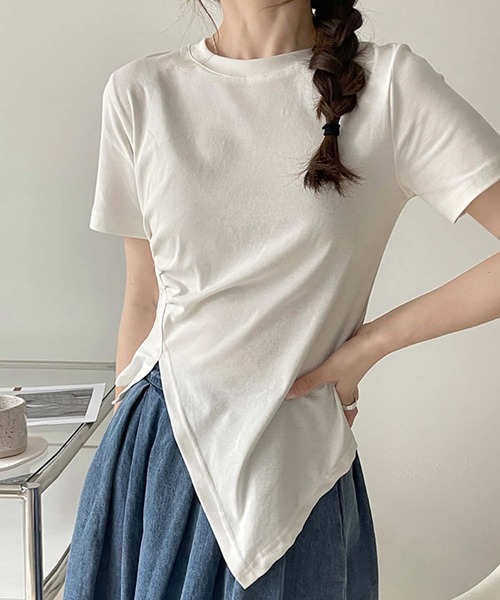 Girly Doll(ガーリードール)の「ラウンドネックギャザースリットTシャツ(Tシャツ/カットソー・レディース・ホワイト/ブラック/パープル/グリーン・F)」の7枚目の写真
