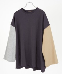 クレイジー配色 USコットン 無地 ルーズシルエット ロンT