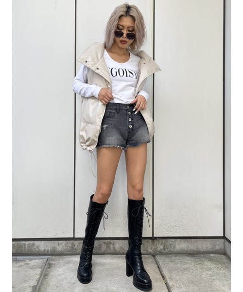 EGOIST(エゴイスト)の「フェイクレザー中綿ベスト(その他アウター・レディース・ブラック/アイボリー・FREE)」の12枚目の写真