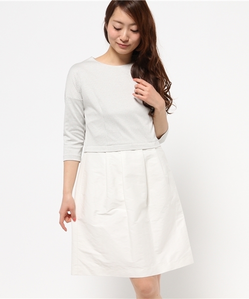 OUTLET（アウトレット）の「【Chez toi】メモリーデニムストライプコンビワンピース（ワンピース・レディース・ネイビー/オフホワイト・FREE）」の2枚目の写真