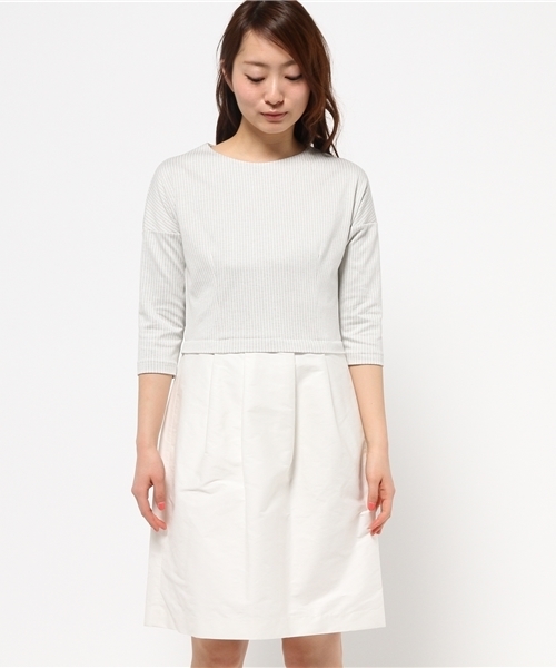 OUTLET（アウトレット）の「【Chez toi】メモリーデニムストライプコンビワンピース（ワンピース・レディース・ネイビー/オフホワイト・FREE）」の3枚目の写真