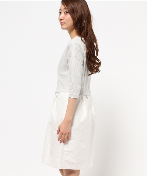 OUTLET（アウトレット）の「【Chez toi】メモリーデニムストライプコンビワンピース（ワンピース・レディース・ネイビー/オフホワイト・FREE）」の4枚目の写真