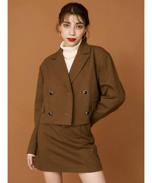 EVRIS（エヴリス）の「ショートジャケット【セットアップ着用可能】（テーラードジャケット・レディース・ブラック/ブラウン/ベージュ・FREE）」の4枚目の写真