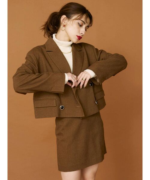 EVRIS（エヴリス）の「ショートジャケット【セットアップ着用可能】（テーラードジャケット・レディース・ブラック/ブラウン/ベージュ・FREE）」の5枚目の写真