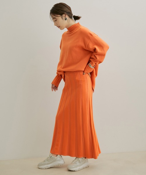 【新品】WAAC ニットスカート　インナーパンツ付き　オレンジ VIS（ビス）の「【セットアップ対応】【洗える】プリーツニット