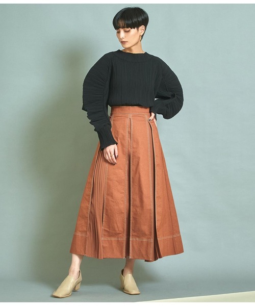 Settimissimo（セッティミッシモ）の「タックプリーツデザインスカート（スカート・レディース・ブラック/キャメル・38）」の7枚目の写真