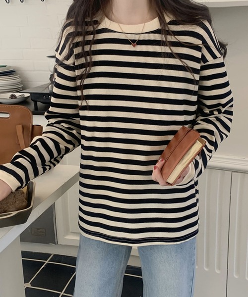 Girly Doll(ガーリードール)の「ボーダー長袖トップス(Tシャツ/カットソー・レディース・ブラック/レッド/グリーン/モカ/ブルー/キャメル/ネイビー・FREE)」の19枚目の写真