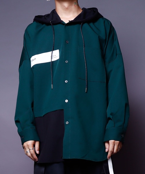 AFYF(エーエフワイエフ)の「AFYFMIX HOOD SHIRT2/ビッグシルエット ミックスフードシャツ(シャツ/ブラウス・メンズ・レッド系その他2/ブラック系その他/レッド系その他/パープル系その他/パープル系その他2/ブラック系その他2/ホワイト系その他/ブラック系その他3/ホワイト系その他2/ブラック系その他5/グリーン系その他・FREE)」の1枚目の写真