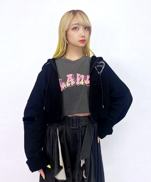 LAND by MILKBOY（ランドバイミルクボーイ）の「RIP DAMAGE HOODIE（パーカー・レディース・B/A・FREE）」の2枚目の写真