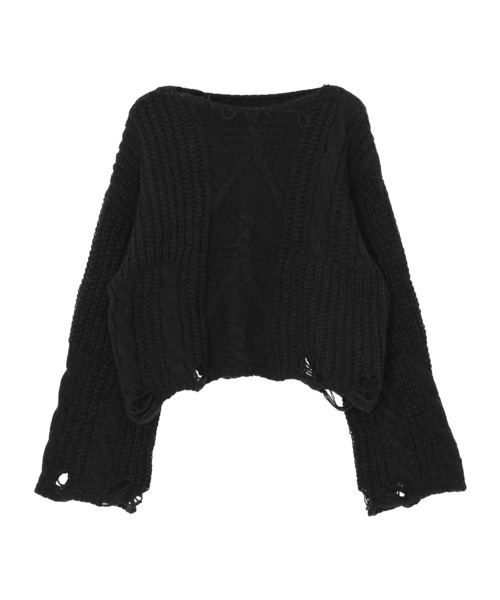 Figments（フィグメンツ）の「ショートダメージニット（ニット/セーター・レディース・ブラック/アイボリー・FREE）」の6枚目の写真