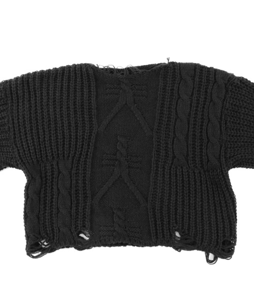 Figments（フィグメンツ）の「ショートダメージニット（ニット/セーター・レディース・ブラック/アイボリー・FREE）」の3枚目の写真