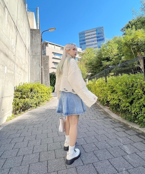 Figments（フィグメンツ）の「ショートダメージニット（ニット/セーター・レディース・ブラック/アイボリー・FREE）」の11枚目の写真