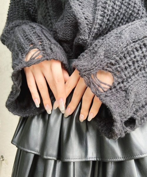 Figments（フィグメンツ）の「ショートダメージニット（ニット/セーター・レディース・ブラック/アイボリー・FREE）」の15枚目の写真