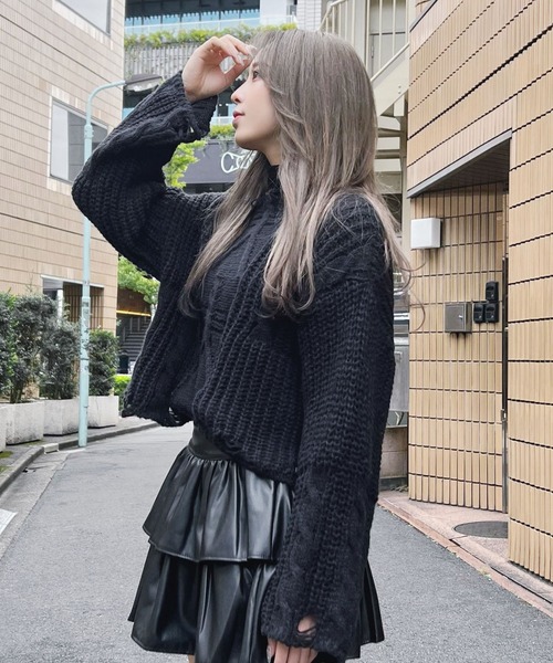 Figments（フィグメンツ）の「ショートダメージニット（ニット/セーター・レディース・ブラック/アイボリー・FREE）」の13枚目の写真