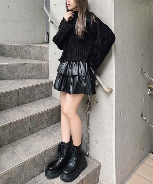 Figments（フィグメンツ）の「ショートダメージニット（ニット/セーター・レディース・ブラック/アイボリー・FREE）」の14枚目の写真