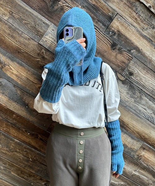 mi via loca（ミヴィアロカ）の「【セット】ウール混バラクラバ&アームウォーマーSET（ネックウォーマー/スヌード・レディース・オレンジ/マスタード/グリーン/ブラウン/ブルー/グレー/ピンク・FREE）」の9枚目の写真