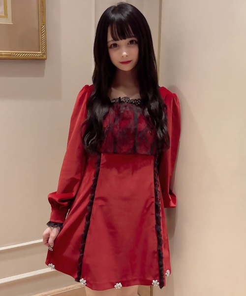 Swankiss（スワンキス）の「KJ velour lace O/P（ワンピース・レディース・ブラック/ピンク/ボルドー・FREE）」の3枚目の写真