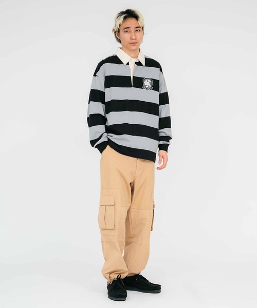 XLARGE（エクストララージ）の「EMBLEM STRIPED RUGBY SHIRT（ポロシャツ・メンズ・グリーン/ネイビー/ブラック・S/M/L/XL）」の16枚目の写真