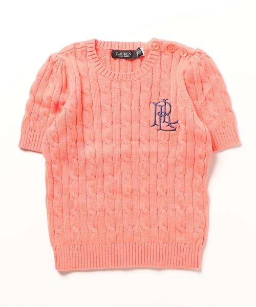 Ralph Lauren 半袖ニットオレンジ S ケーブルニット 現行モデル 未使用タグ付 2024年製 ポロラルフローレン オレンジ ケーブル