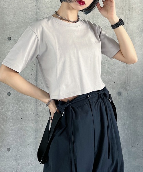 PAGEBOY(ページボーイ)の「ファブリックファンクションコンパクトT(Tシャツ/カットソー・レディース・オフホワイト/ターコイズブルー/ローズ/ブラック/グレイッシュベージュ・FREE)」の4枚目の写真