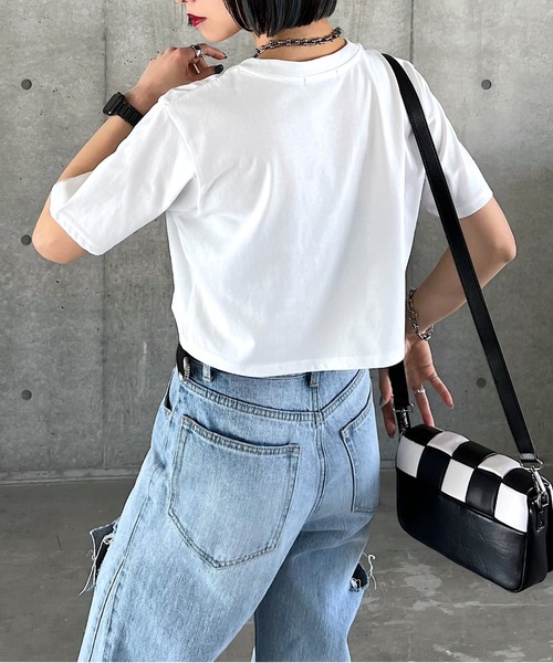 PAGEBOY(ページボーイ)の「ファブリックファンクションコンパクトT(Tシャツ/カットソー・レディース・オフホワイト/ターコイズブルー/ローズ/ブラック/グレイッシュベージュ・FREE)」の6枚目の写真