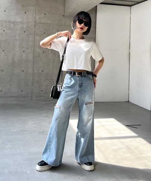 PAGEBOY(ページボーイ)の「ファブリックファンクションコンパクトT(Tシャツ/カットソー・レディース・オフホワイト/ターコイズブルー/ローズ/ブラック/グレイッシュベージュ・FREE)」の8枚目の写真