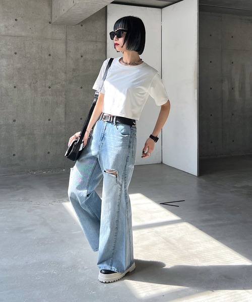 PAGEBOY(ページボーイ)の「ファブリックファンクションコンパクトT(Tシャツ/カットソー・レディース・オフホワイト/ターコイズブルー/ローズ/ブラック/グレイッシュベージュ・FREE)」の9枚目の写真