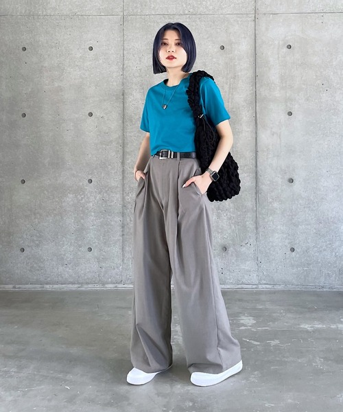 PAGEBOY(ページボーイ)の「ファブリックファンクションコンパクトT(Tシャツ/カットソー・レディース・オフホワイト/ターコイズブルー/ローズ/ブラック/グレイッシュベージュ・FREE)」の18枚目の写真