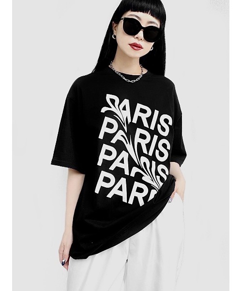 LVEU.（ラブユ.）の「【LVEU.】PARISオーバーTシャツ(Aiselect) / トップス Tシャツ 半袖 オーバー プリント グラフィック ブラック ホワイト（Tシャツ/カットソー・レディース・ホワイト/ブラック・FREE）」の12枚目の写真